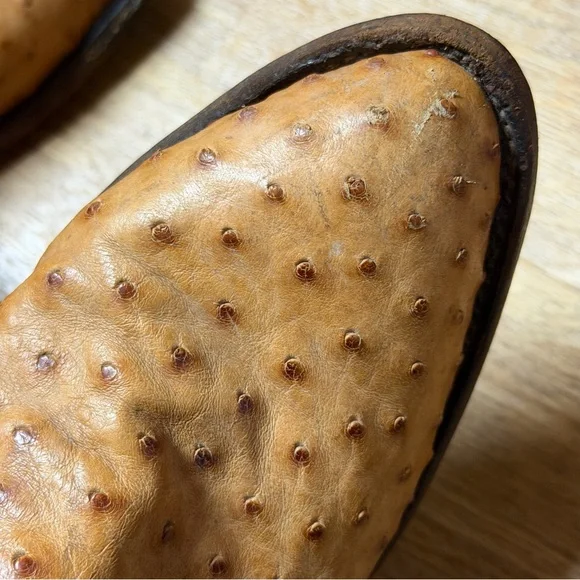 Tony Lama Peanut Brittle Full Quill Ostrich Round Toe Western Boots 9D Exotic - Picture 10 of 16